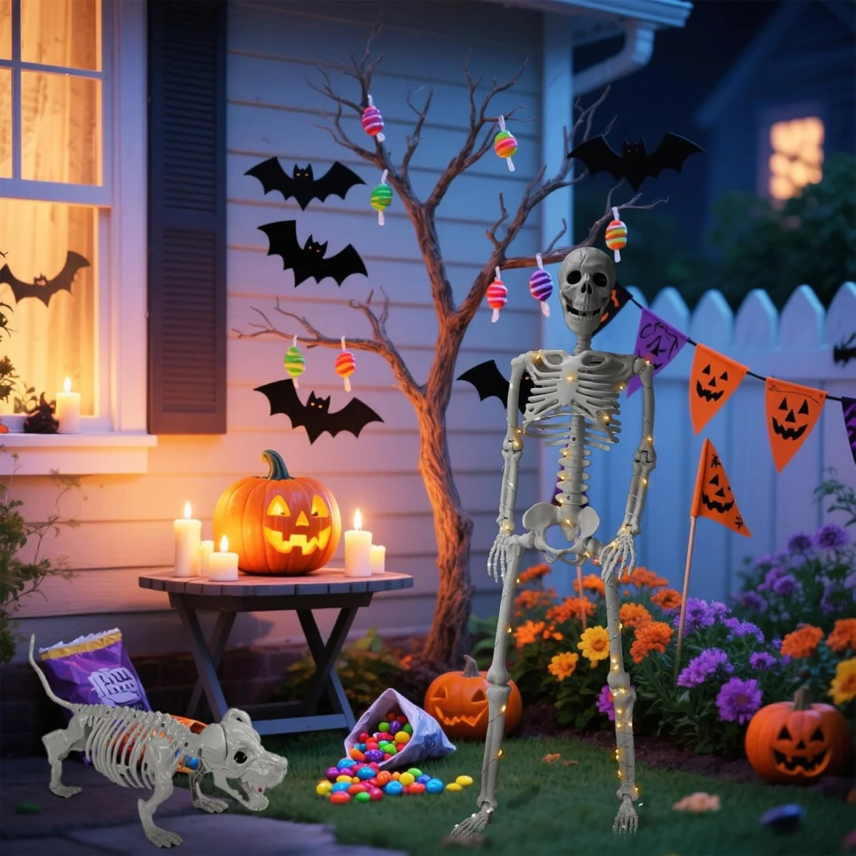 Lighted Human & Dog Skeleton Halloween Decoration $35.xx (Reg $80)
