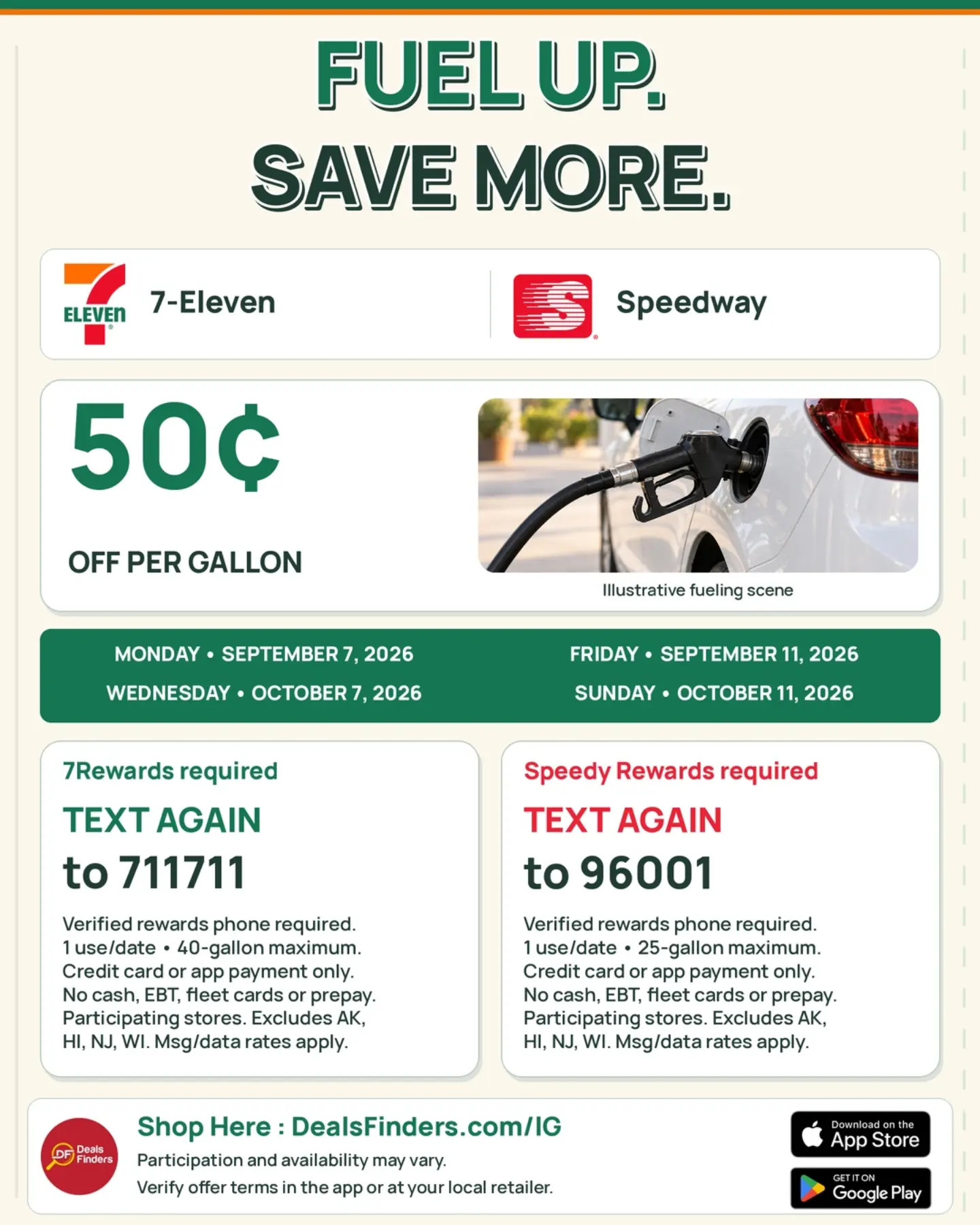 Fuel Deal: Save 50¢ per Gallon at 7-Eleven & Speedway