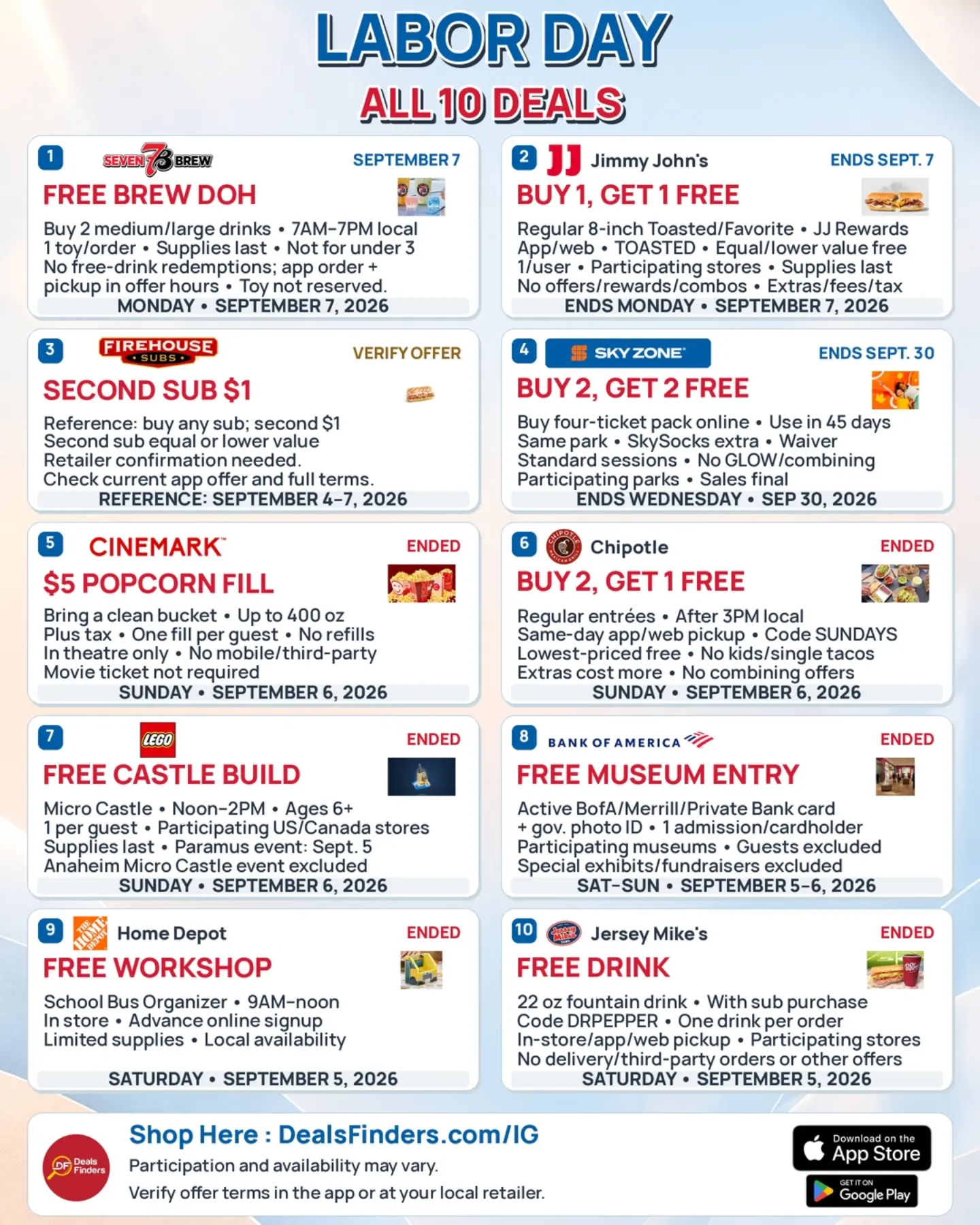 Labor Day 2026 Free Deals from 7 Brew, Jimmy John’s & More