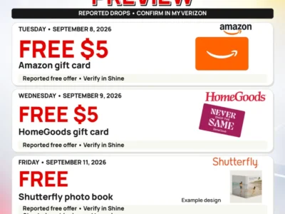 Verizon Shine Preview: Reported $5.xx Gift Cards and a Free Photo Book