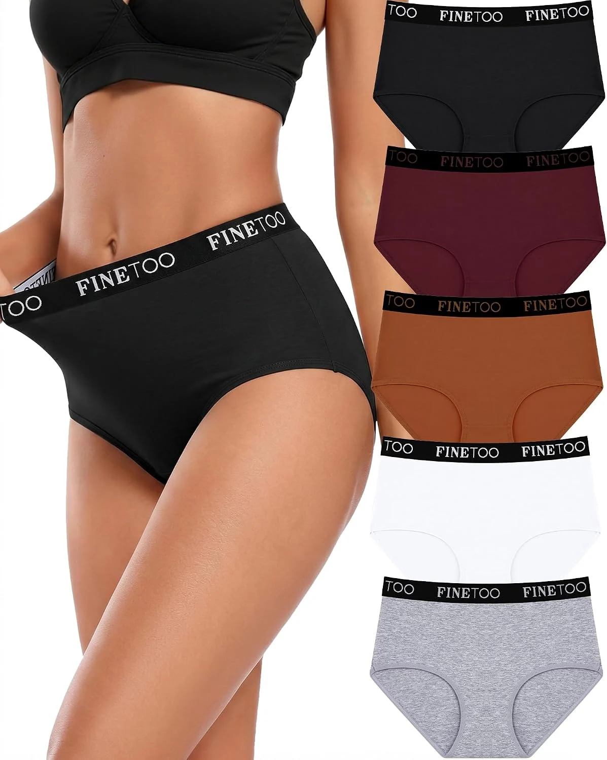 FINETOO High Waisted Cotton Women’s Underwear 5-Pack Only $5.xx