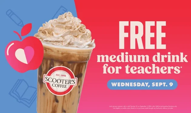 Free Medium Drink Deal for Educators at Scooter Coffee