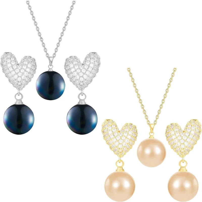 Pearl Necklace Love Zircon Earrings Set Deal: Save $15.xx at Amazon