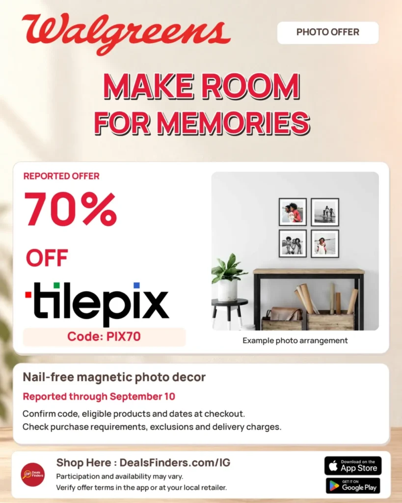 Walgreens TilePix: Reported 70% Off with Code PIX70