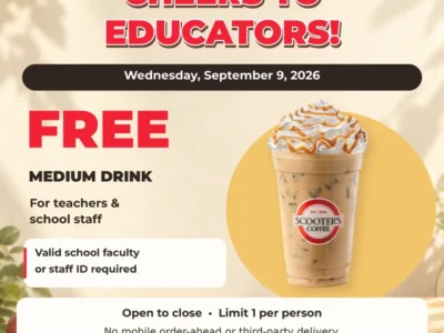 Scooter’s Coffee: Free Medium Drink for Educators on September 9