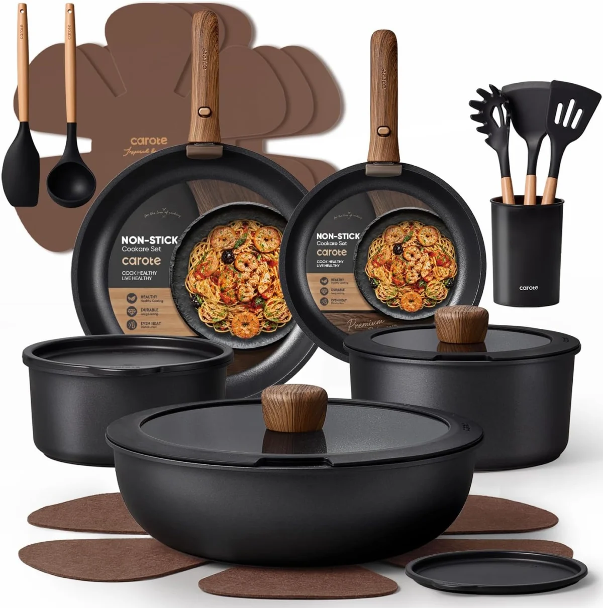 CAROTE Non Stick Pots and Pans Set Deal: Save 40% at Amazon