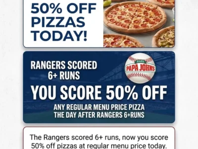 Papa Johns: Reported 50% Off Rangers Pizza Offer from September 11
