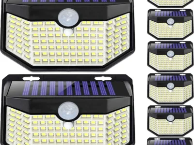 8-Pk HMCITY 120-LED Solar Outdoor Wall Lights w/ Motion Sensor (Black, Daylight) $21.xx + Free S&H