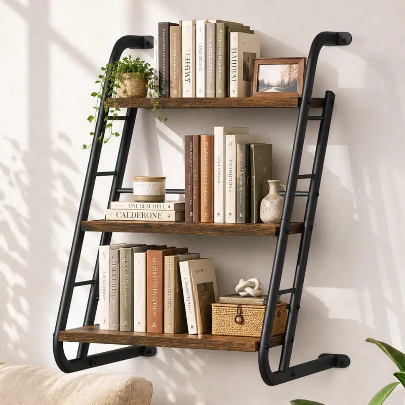 3-Tier Rustic Wood Ladder Shelf Deal: Save 52% at Amazon