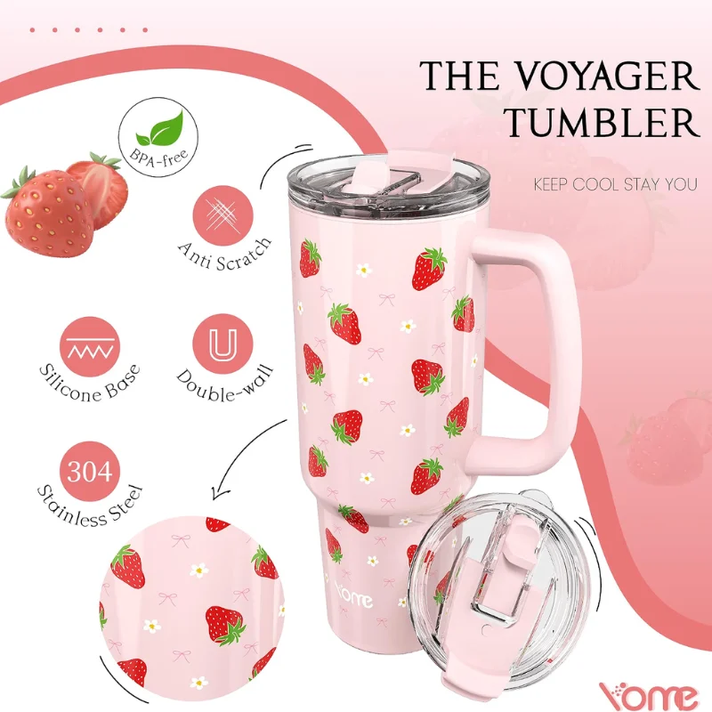 YOME 40oz Strawberry Tumbler Deal: Save $12.xx at Amazon