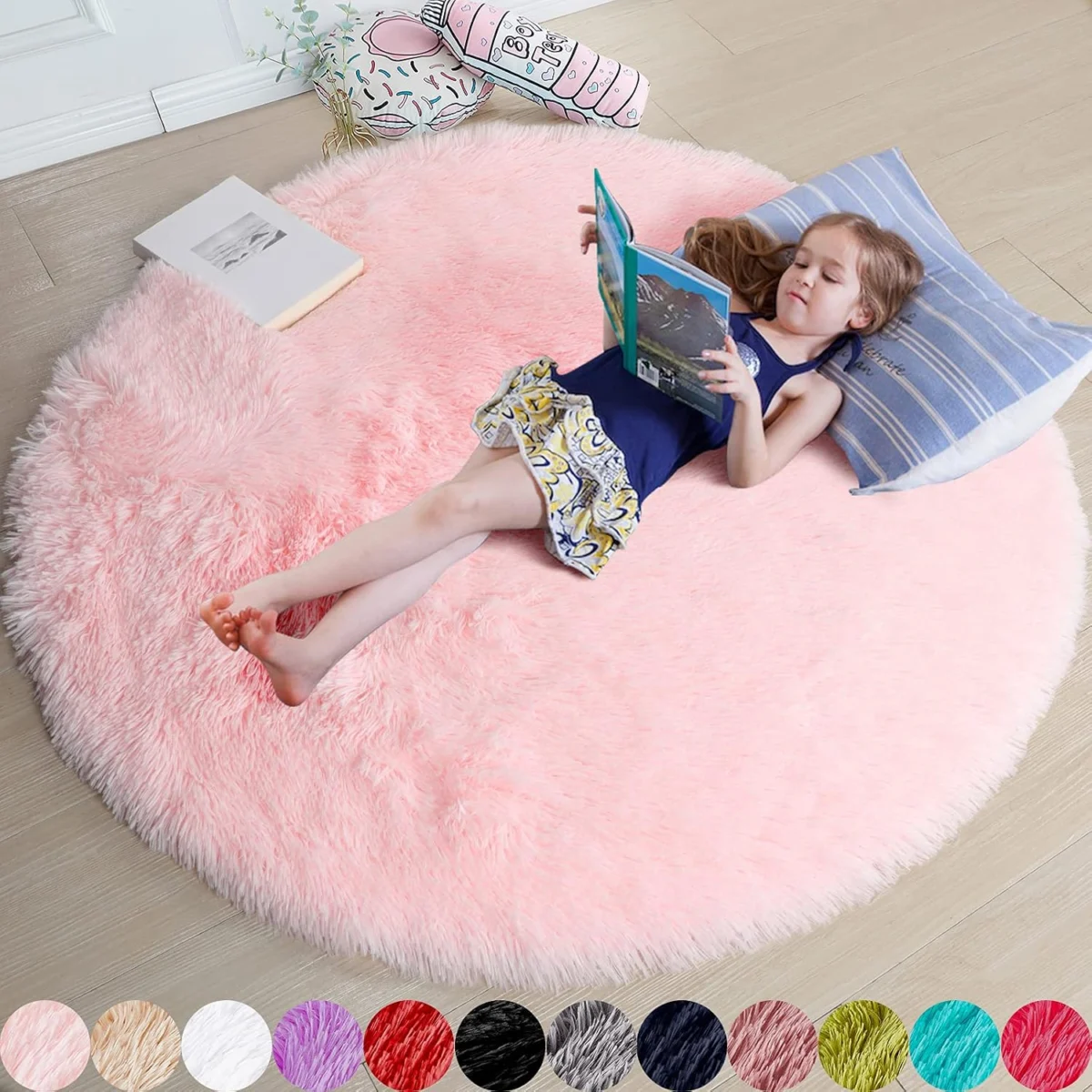 Pink Circle Round Fluffy Area Rug Only $13.xx at Amazon