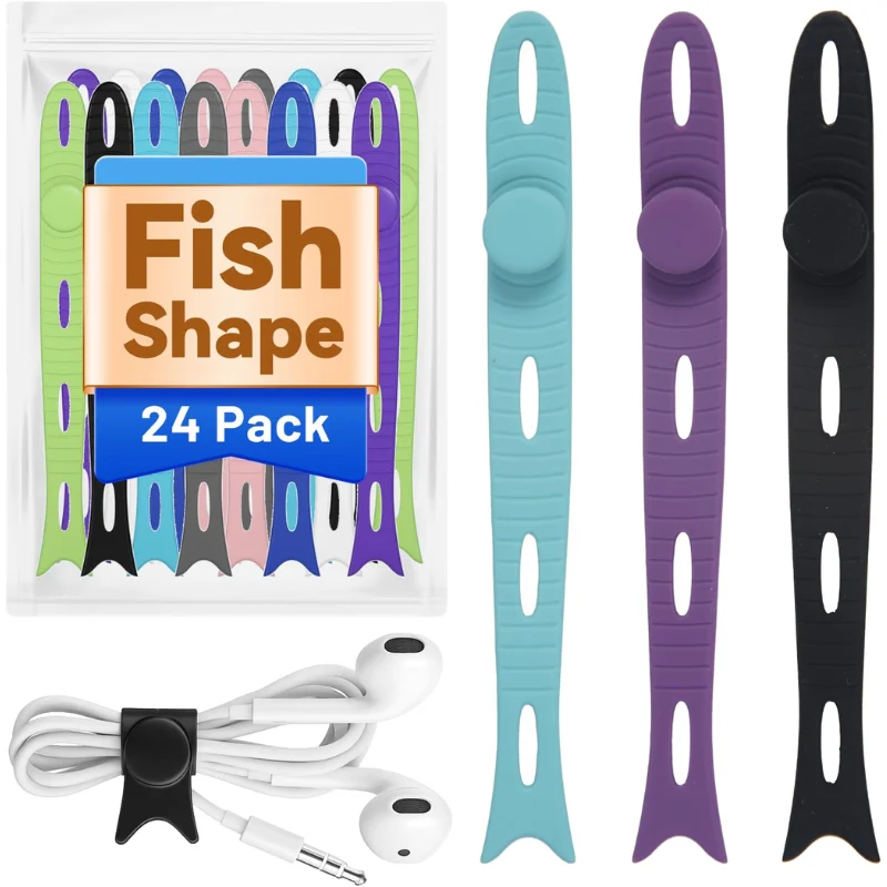 24-Pack Fish-Shape Silicone Cable Ties Deal: Save $7.xx at Amazon