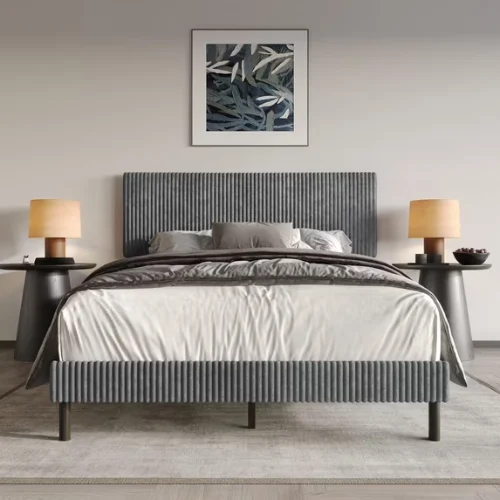 Osceola Queen Corduroy Upholstered Panel Bed Frame Only $77 (Reg.