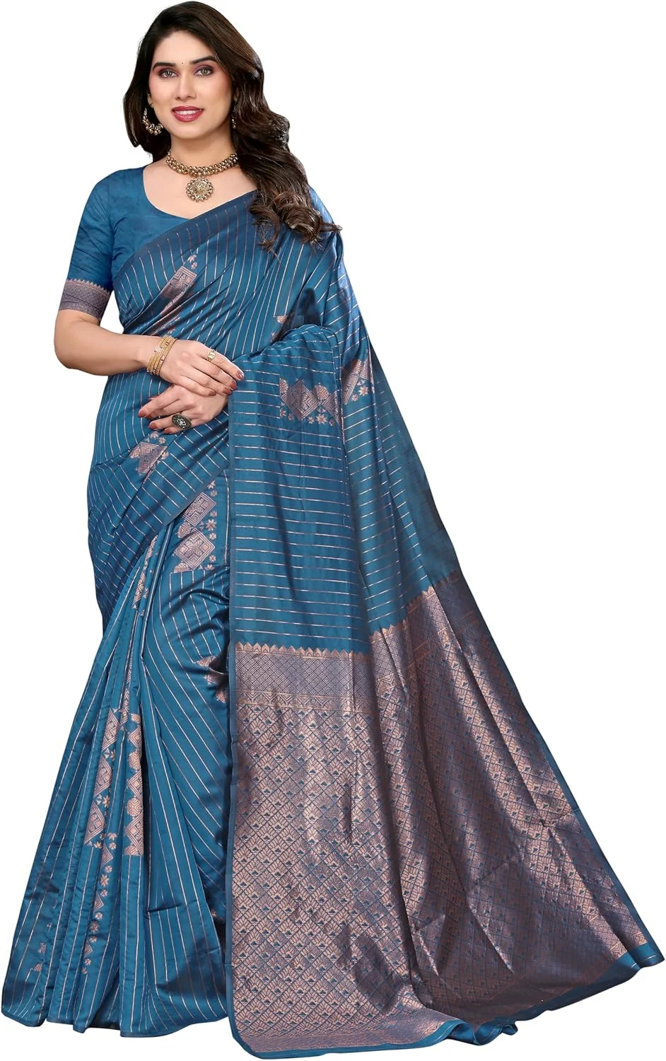 Women’s Litchi Silk Banarasi Saree Only $26.xx with Free Prime