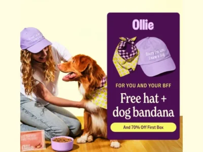 Ollie: 70% Off First Box + FREE Dog Bandana & Hat