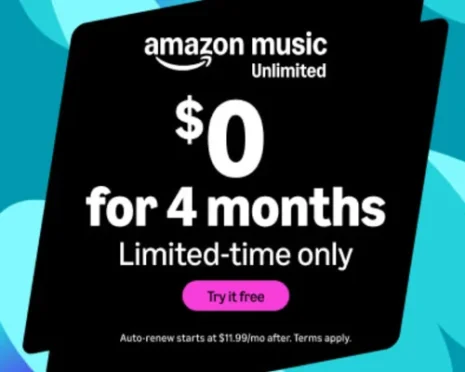 FREE Amazon Music Unlimited 4-Month Trial