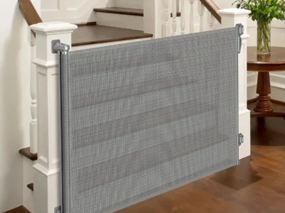 Retractable Baby Gate for Stairs, Dog Gate Indoor 55″ Wide × 34″ Tall Gray.