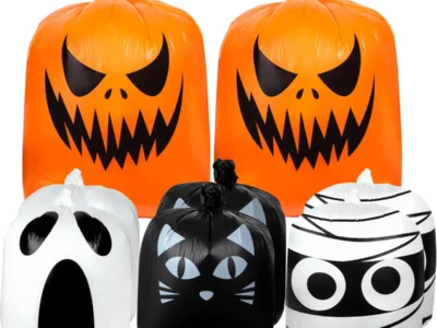 $4.xx Halloween Leaf Lawn Bags – Giant Pumpkin Lawn Bag with Twist Ties at Amazon