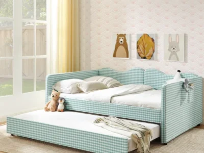 ONLY $469.99 (Reg. $1,233.37) Full Size Gingham Upholstered Daybed with Pull-Out Trundle at Wayfair