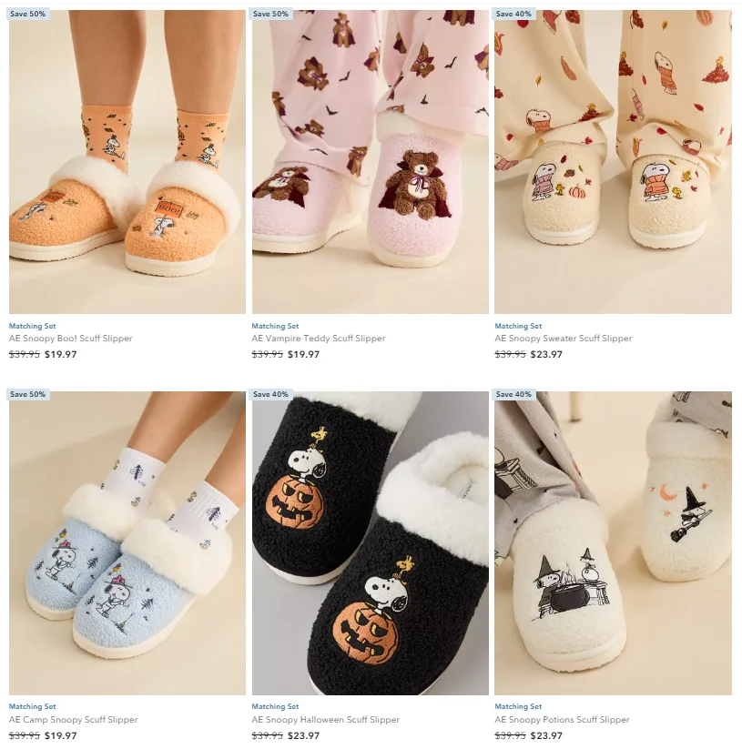 Halloween & Fall Scuff Slippers Snoopy Style Deal: Save $20 at American Eagle