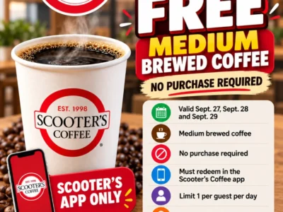 Scooter’s Coffee: Free Medium Brewed Coffee September 27–29