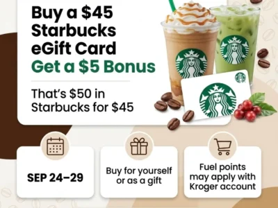 Sold Out: Kroger’s $45 Starbucks eGift Card + $5 Bonus