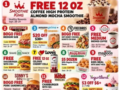 17 Monday Food Deals for September 28: Free Smoothies, Coffee & More