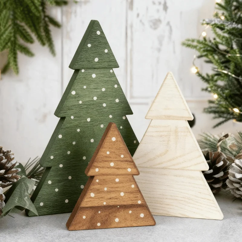 Set of 3 Wooden Tabletop Christmas Tree Deal: Save $10.xx at Amazon