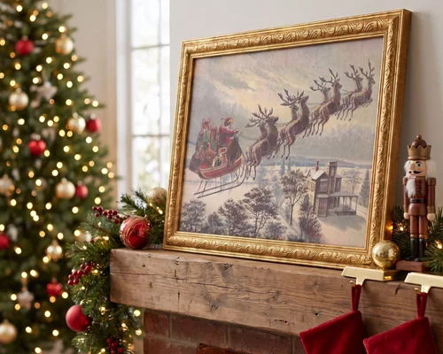 Santa’s Sleigh Framed Christmas Wall Art for $6.97 at Walmart