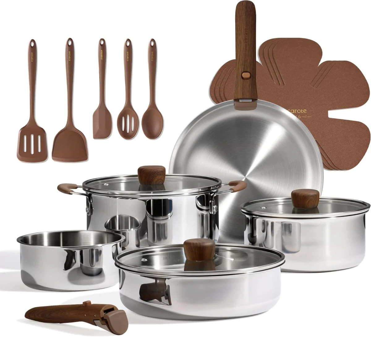 CAROTE 19pcs Tri-Ply Stainless Steel Cookware Set Deal