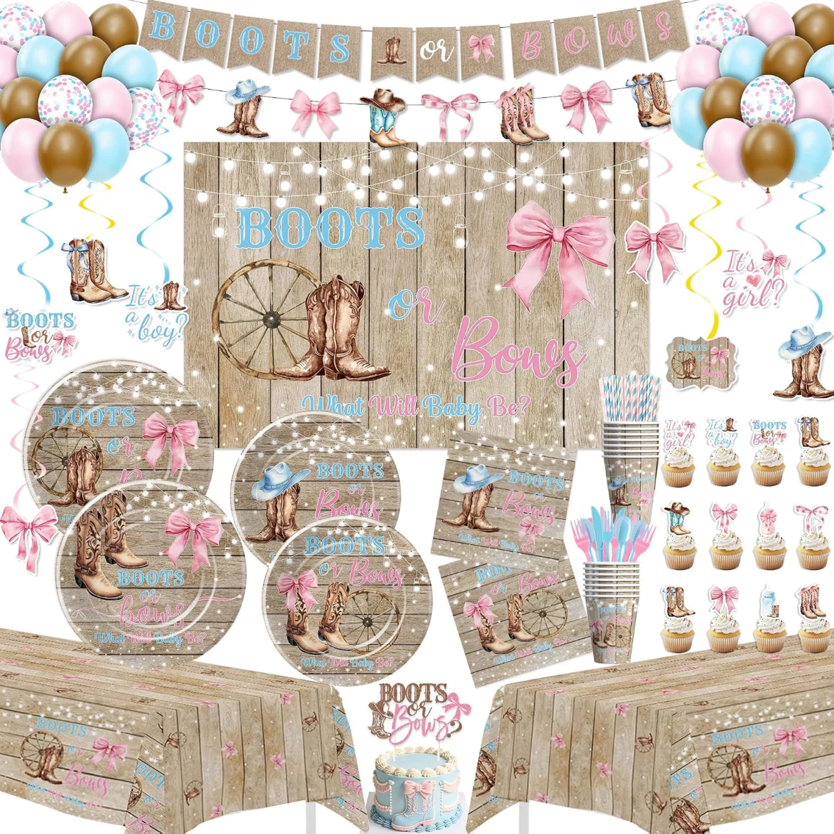 Boots or Bows Gender Reveal Decorations Deal: Save 50%
