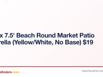 Ainfox 7.5′ Beach Round Market Patio Umbrella (Yellow/White, No Base) $19