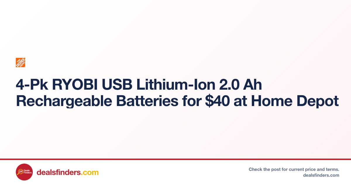 RYOBI 4-Pk USB Lithium-Ion Batteries Only $40 at Home Depot