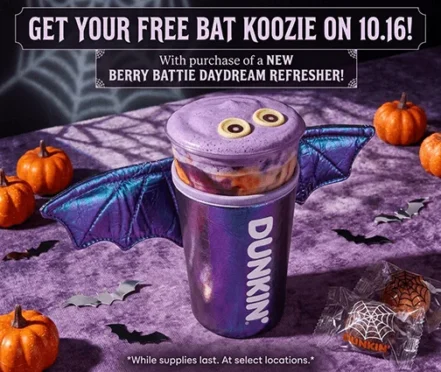 Free Bat Koozie with Berry Battie Daydream Refresher at Dunkin’