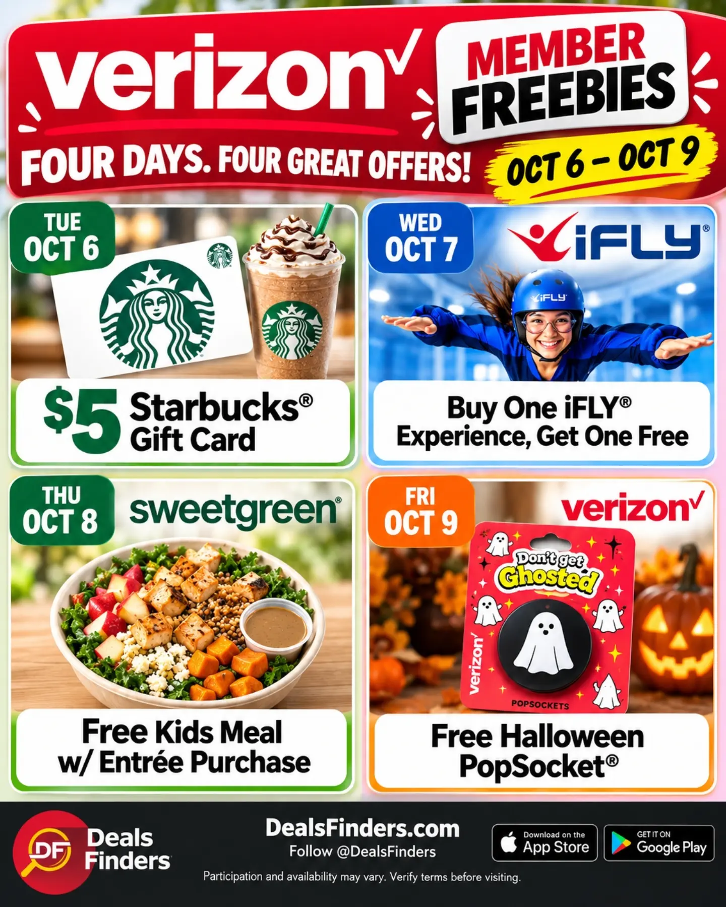 Verizon Rewards: Starbucks, iFLY, sweetgreen and PopSocket Offers to Check October 6–9