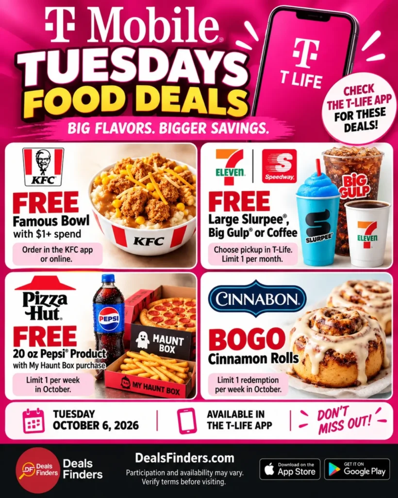 T-Mobile Tuesdays Food Deals for October 6: KFC, 7-Eleven, Pizza Hut and Cinnabon