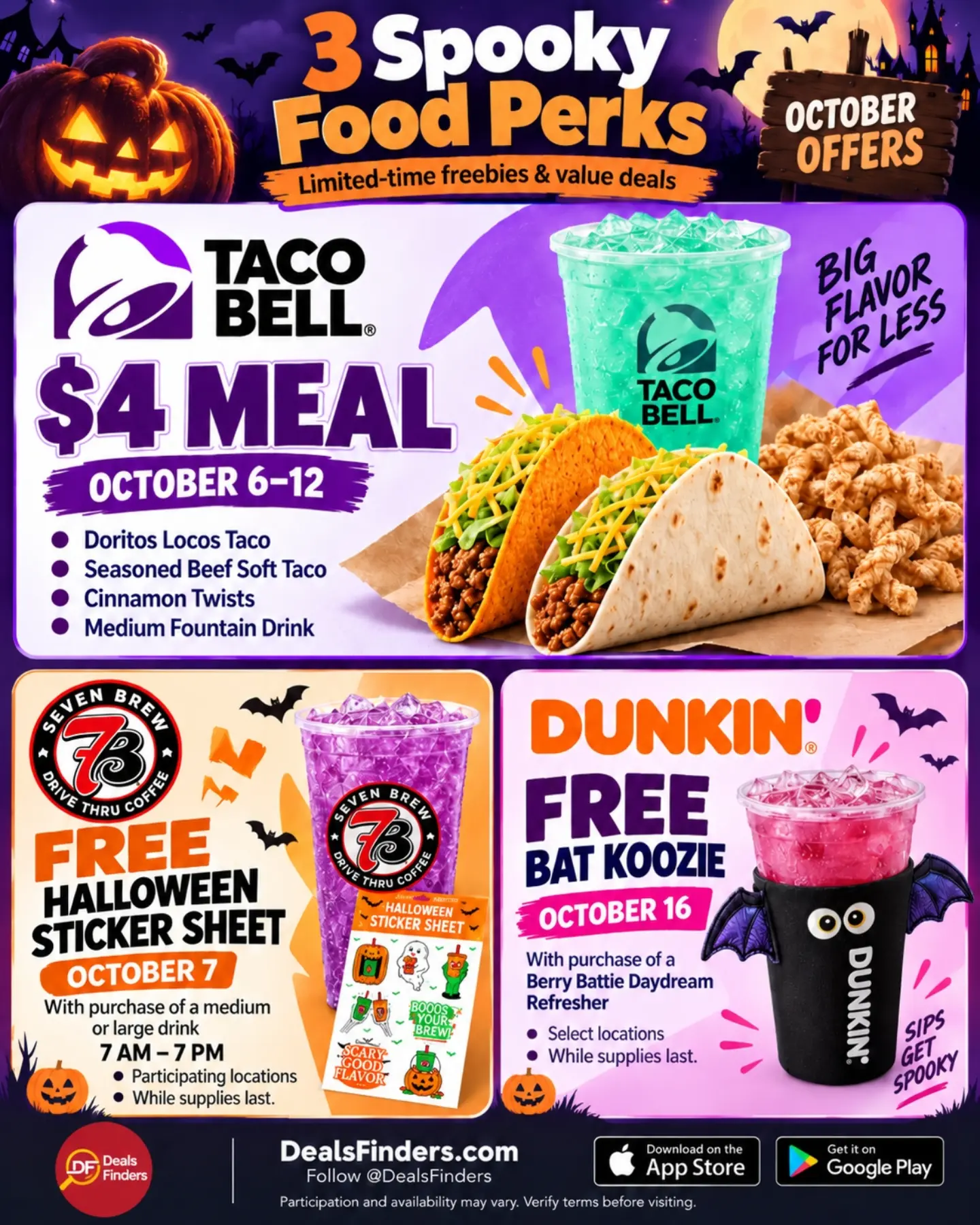 3 October Food Perks: Taco Bell, 7 Brew and Dunkin’