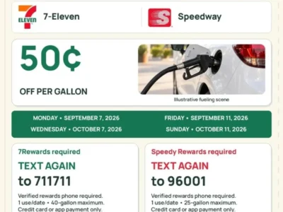 7-Eleven and Speedway: Reported 50¢ Fuel Discount on October 7 and 11