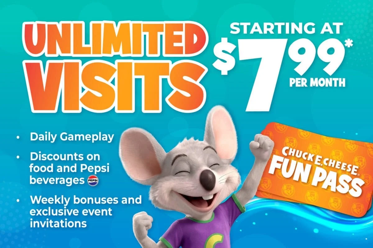 Chuck E. Cheese Fun Pass: $7.99/Mo Unlimited Visits + 500 Free Tickets in Costume