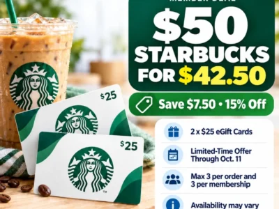 Sam's Club: $50 in Starbucks eGift Cards for $42.50 Through October 11