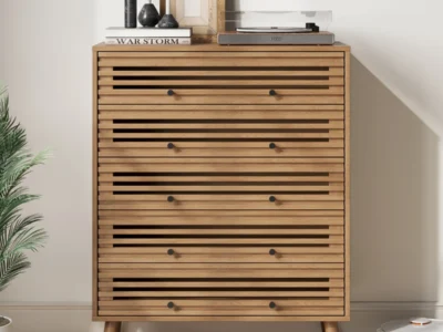 5DrawersDresserForBedroom2CMidCenturyModernSlattedDresser2CWoodChestOfDrawersOrganizerForBedroom2CLivingRoom2CHallway2CCloset2COak