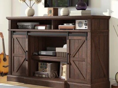 Chiara6622WFarmhouseTVStandwithSlidingBarnDoor26LargeStorageShelves