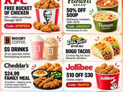 October 9 Food Deals: KFC, Panera, BIGGBY, Del Taco and More