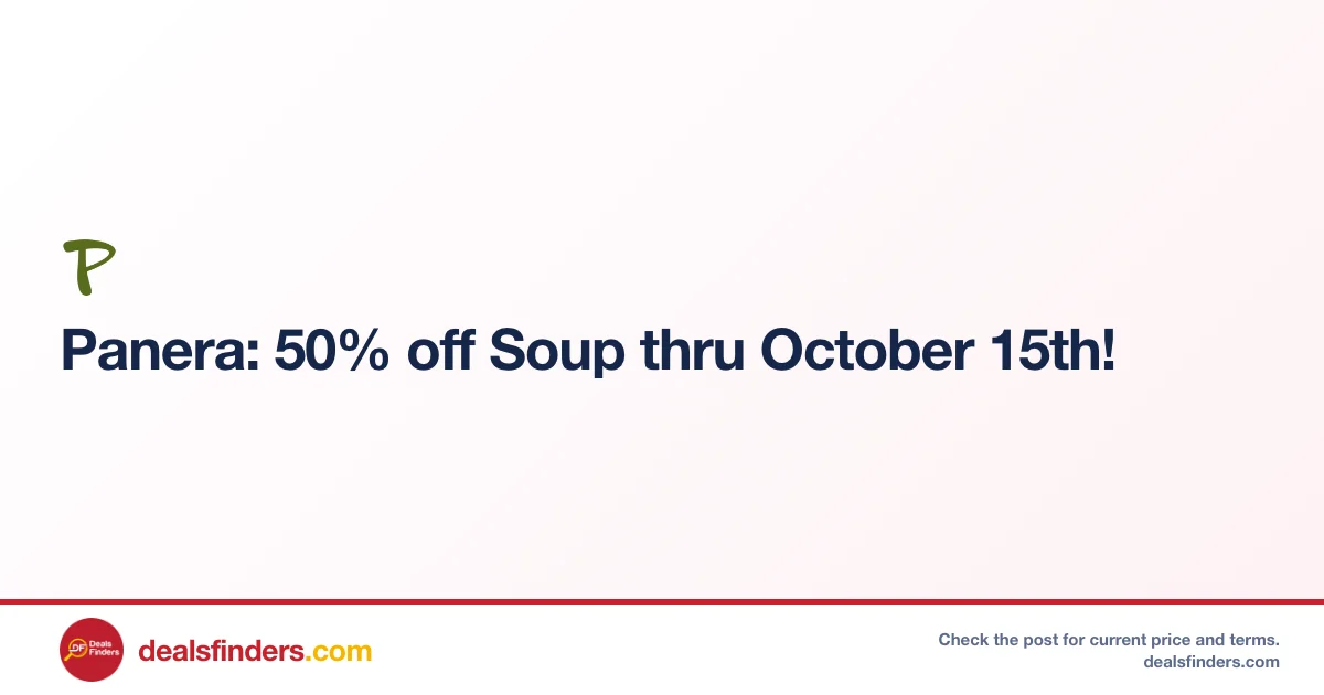 50% Off Soup at Panerabread – Save Now