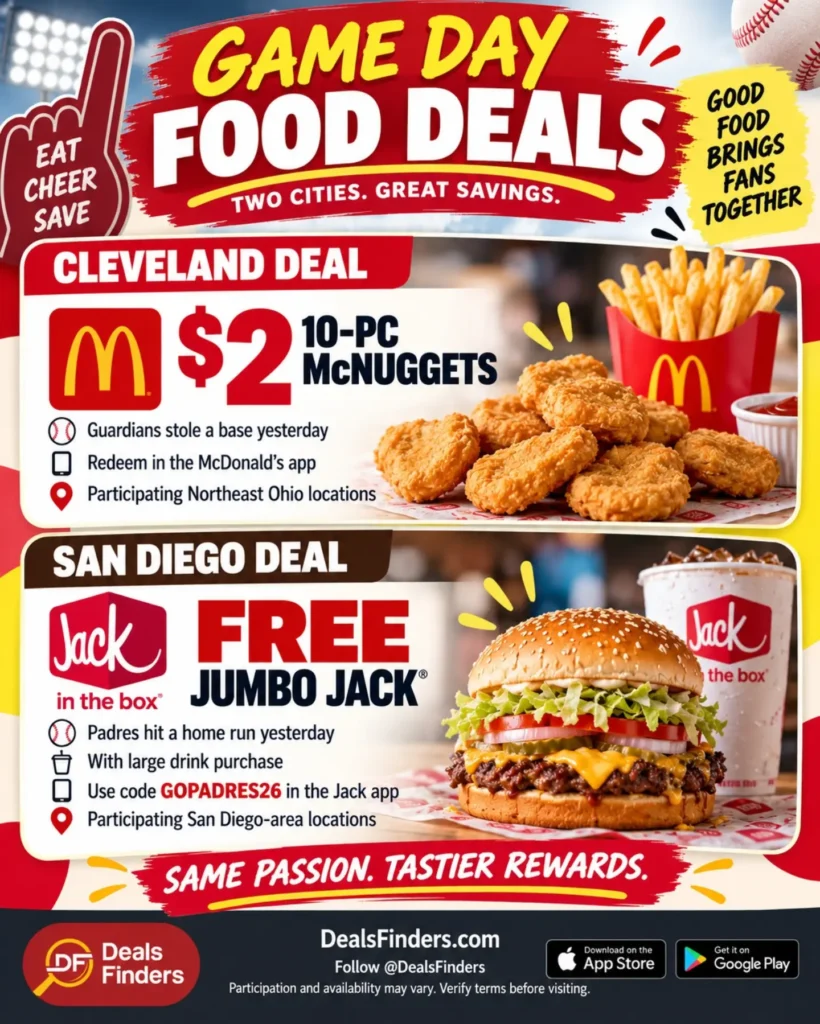 Game Day Food Deals: Cleveland $2 McNuggets and San Diego Jumbo Jack Timing