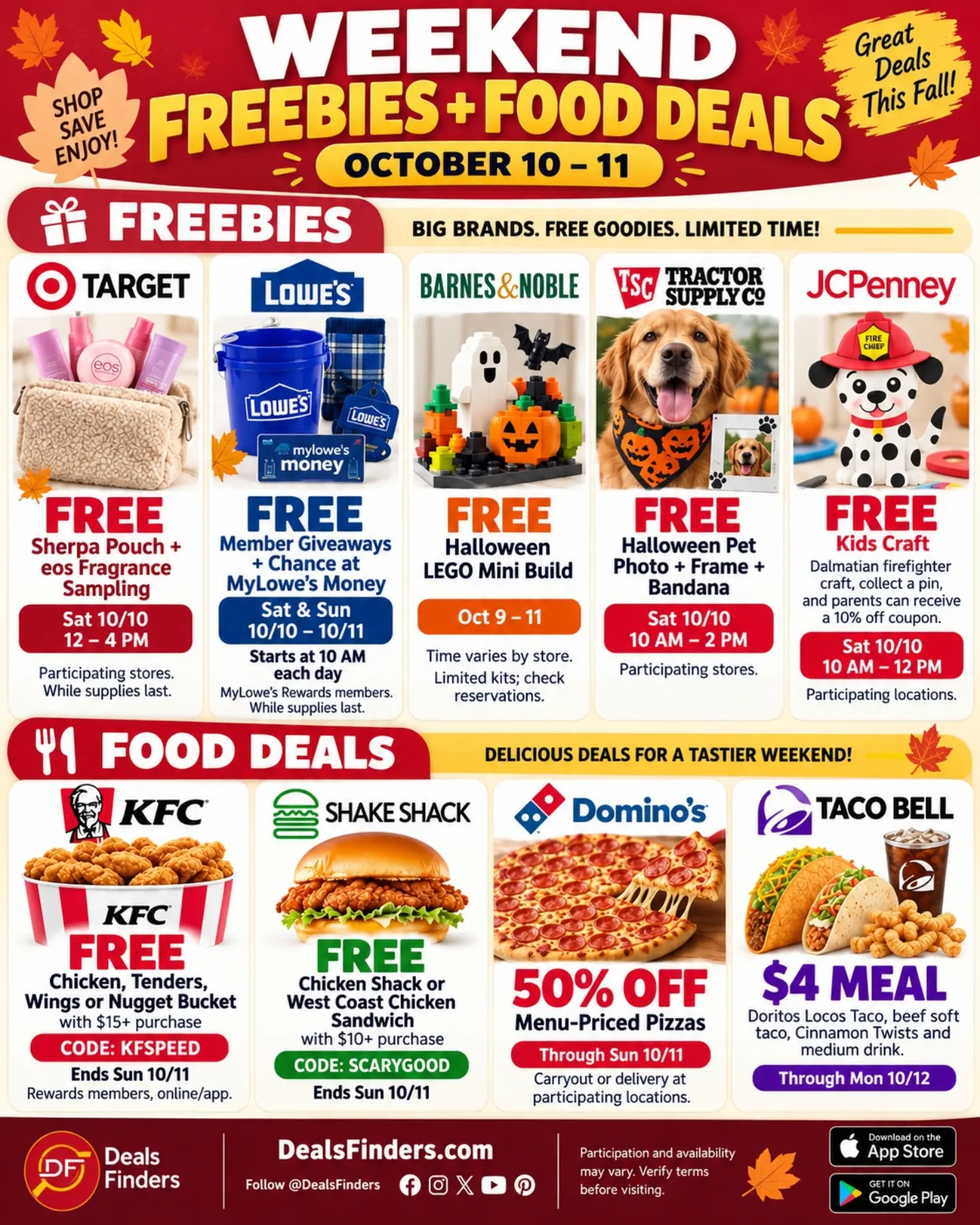 Weekend Freebies and Food Deals for October 10–11: 9 Offers to Check
