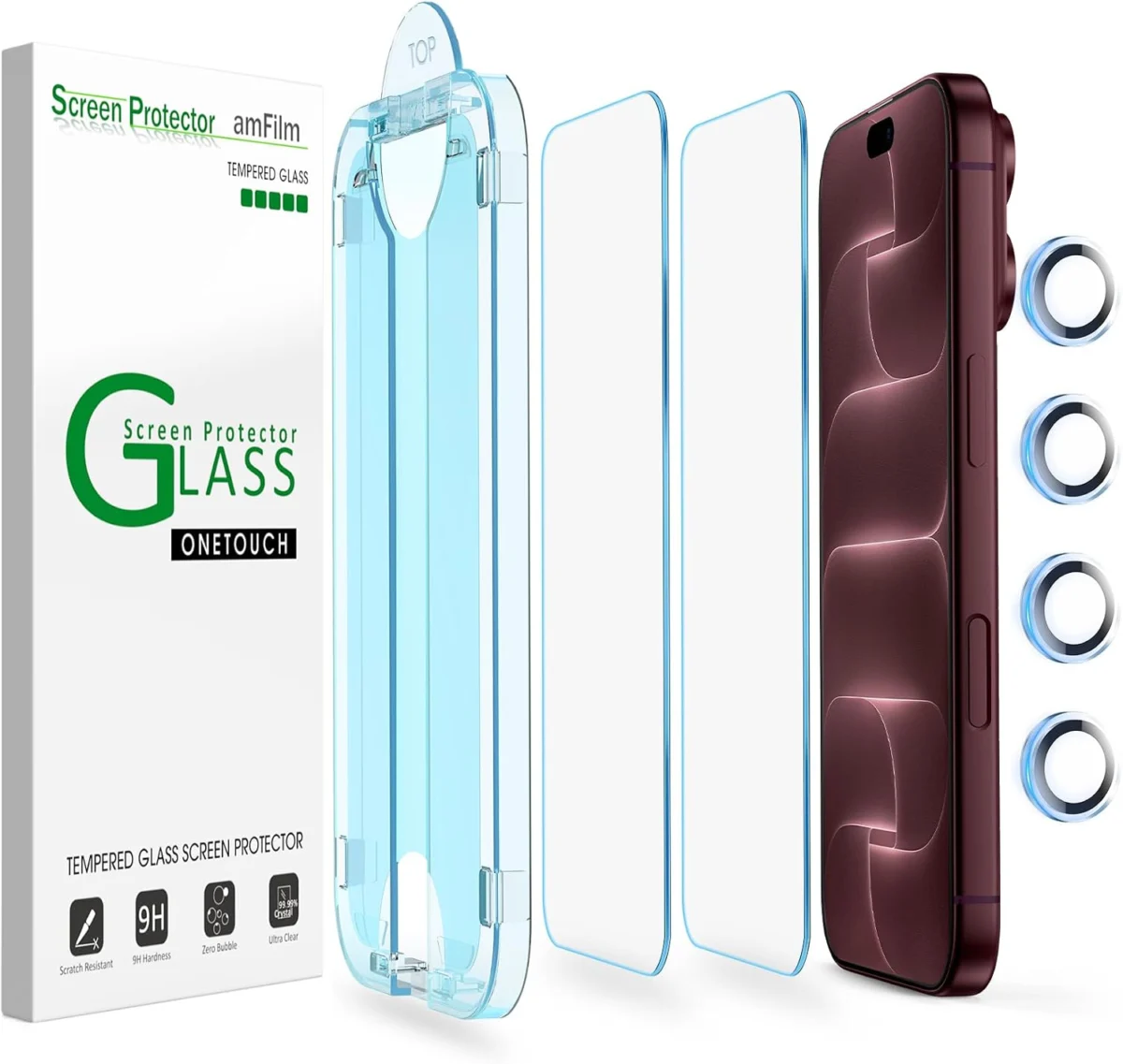 amFilm OneTouch 2‑Pack iPhone Tempered Glass $9.xx (Reg. $13)