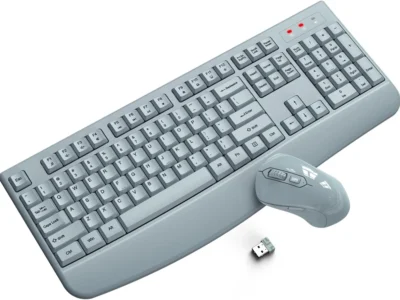Wireless Keyboard and Mouse Combo, ULSOU 2.4G Full-Sized Ergonomic Computer Keyboard with Wrist Rest and 3 Level DPI Adjustable Wireless Mouse for Windows, Mac OS Desktop/Laptop/PC(Grey)