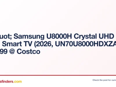 70" Samsung U8000H Crystal UHD 4K Tizen Smart TV (2026, UN70U8000HDXZA) – $369.99 @ Costco