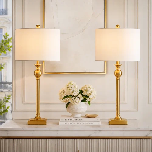 Modern Polished Brass Metal Table Lamp Set of 2 Only $89.99 (Reg.